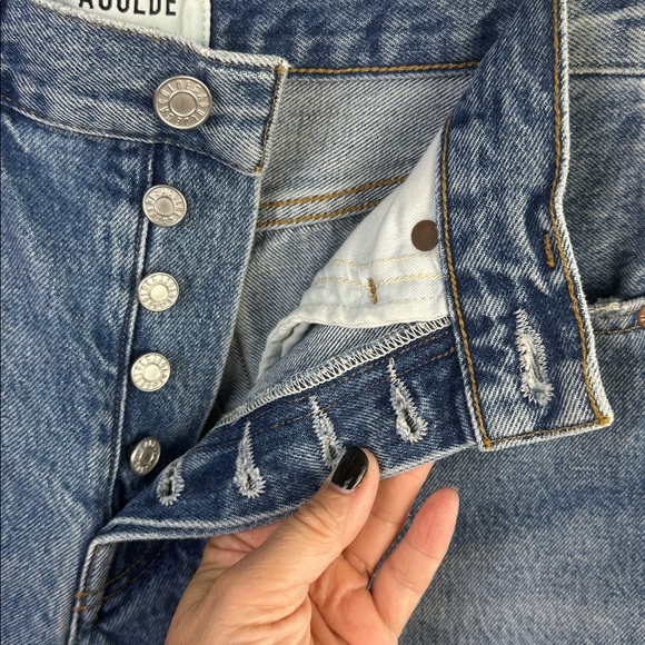 Agolde Parker Long Vintage Loose Jean Shorts Regenerative Cotton Frayed Size 25 - Picture 14 of 16